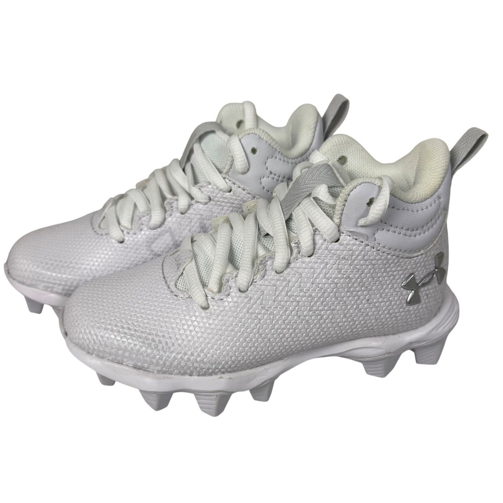 Under Armour White Kids Cleat Sneakers with Silver Logo